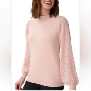 Adrianna Papell Clip Dot Long Sleeve Sweater Pearl Blush S